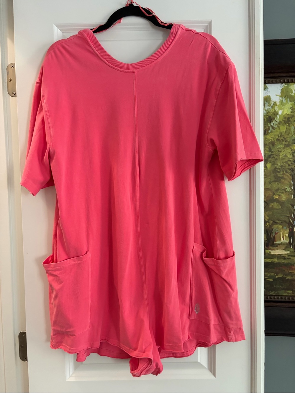 Free People Movement Coral Pink Short Sleeve Romper with Pockets